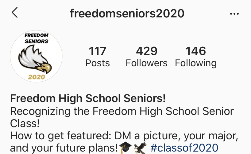 The profile of the account dedicated to the Class of 2020 (@freedomseniors2020)!