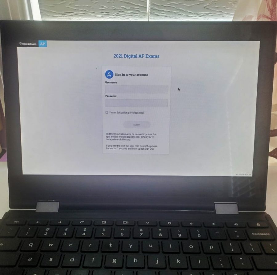 The college board app that students used for AP tests was already loaded onto their computers. Picture taken by Pratha Ravani. 