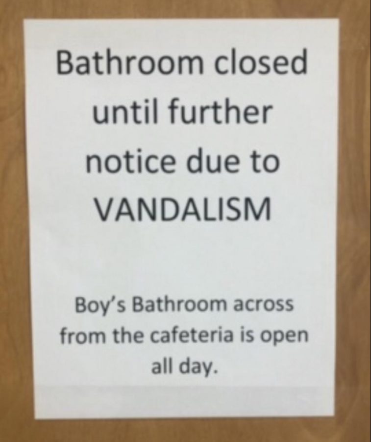 Photo of the boys bathroom shut down because of Devious Licks. Photo by Olivia Johnson