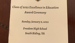 Excellence in Education packet in which all the students who received the honor were listed along with their Teacher Honorees. Photo Credit to Amogha Chetla.