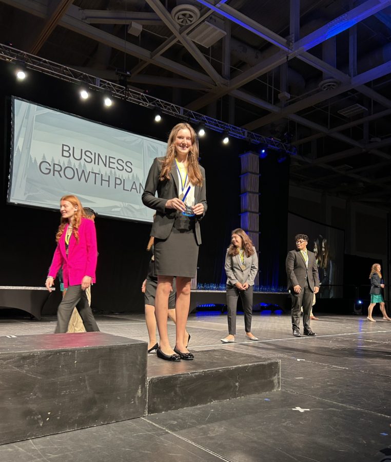 Charlotte Maloney, junior at FHS, getting second place in her event, Business Growth Plan.