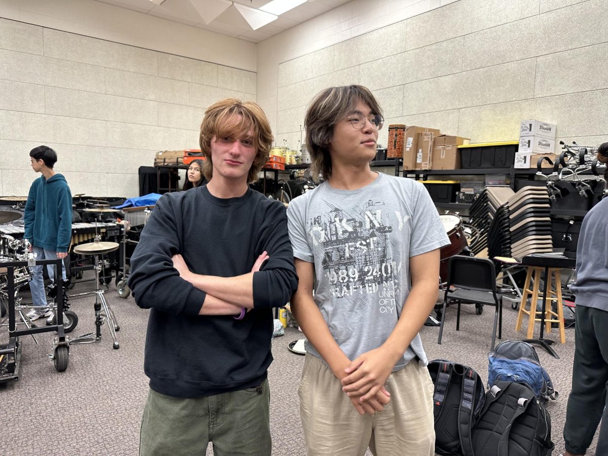 Matthew Eisen and Devin Chin in the band room. Photo taken by Julia Buktaw.