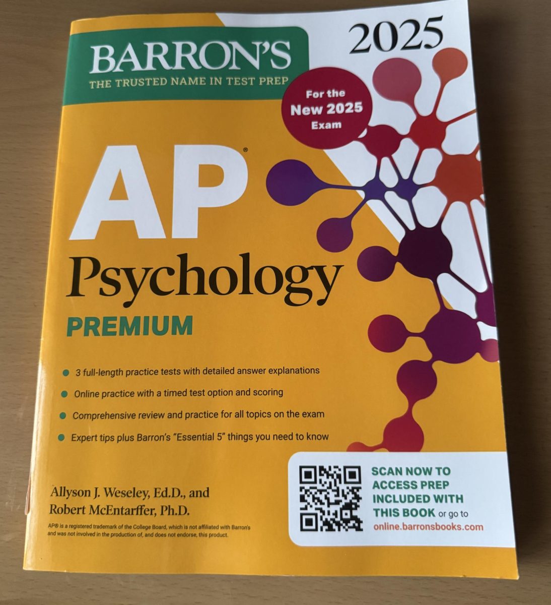 A Barron's AP Psychology textbook used to prepare for the AP Psychology test. 