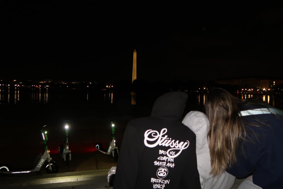 Friends adventuring at D.C. at night. 