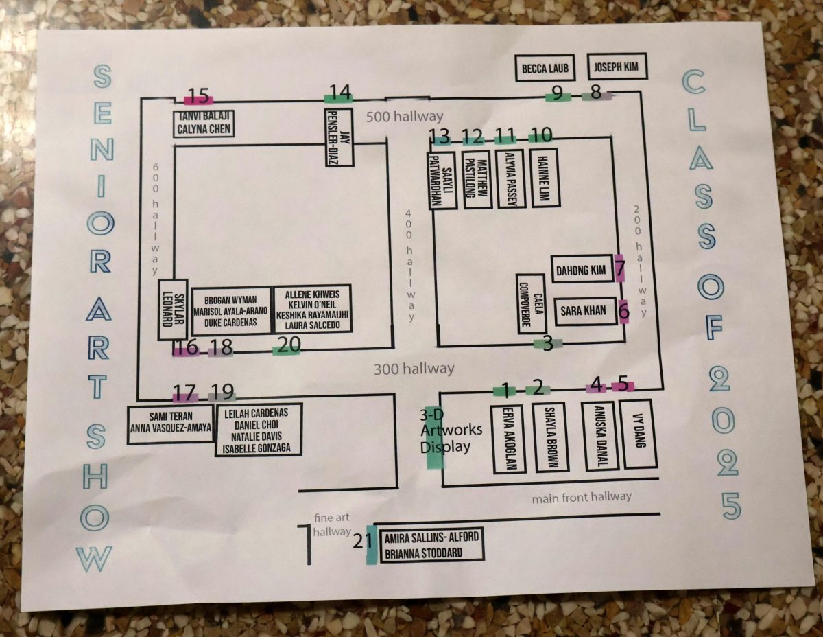 A map showing all of the locations of the art displays in order. 